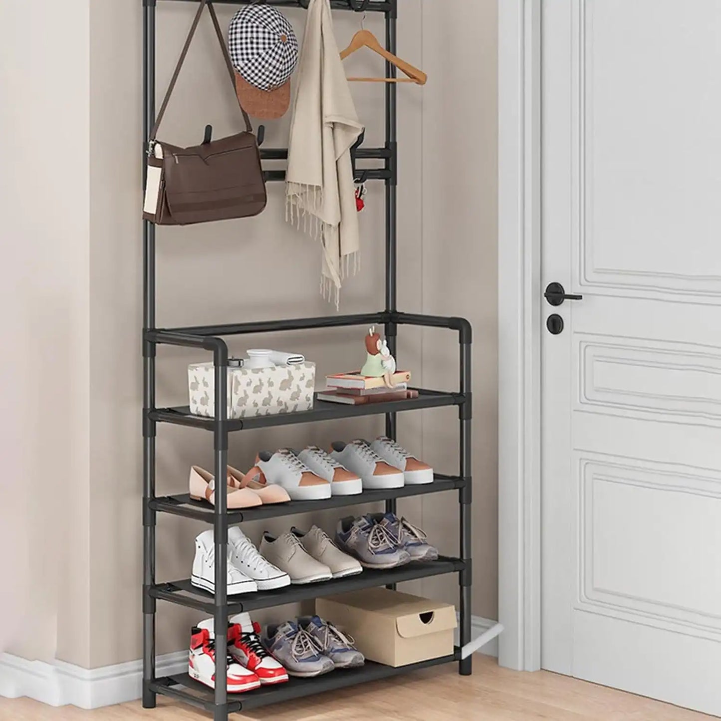 Perchero de Ropa con Estante para Zapatos 2 en 1